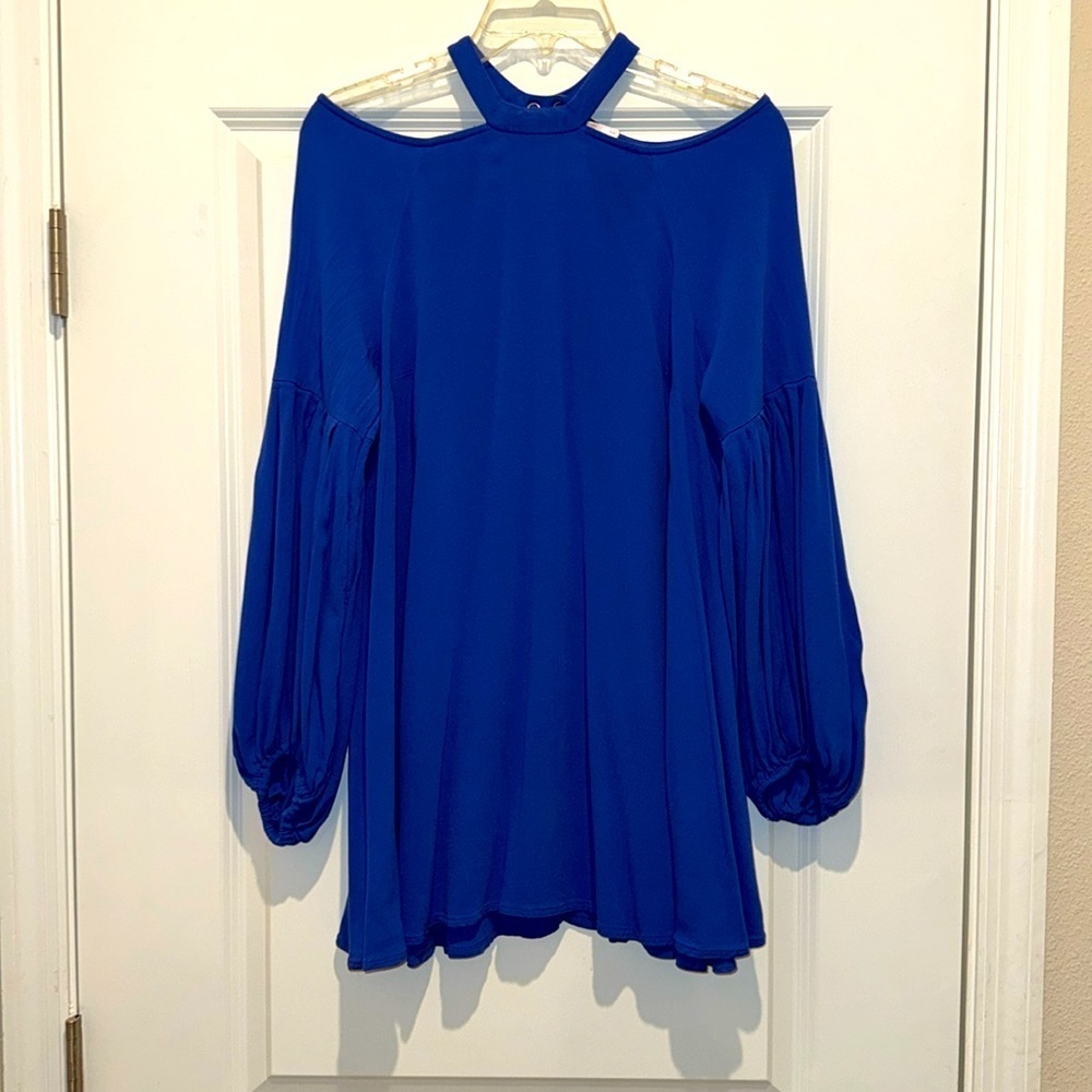 Free People Drift Away Cold Shoulder Long Sleeve Dress Blue Size S -Keyhole Back